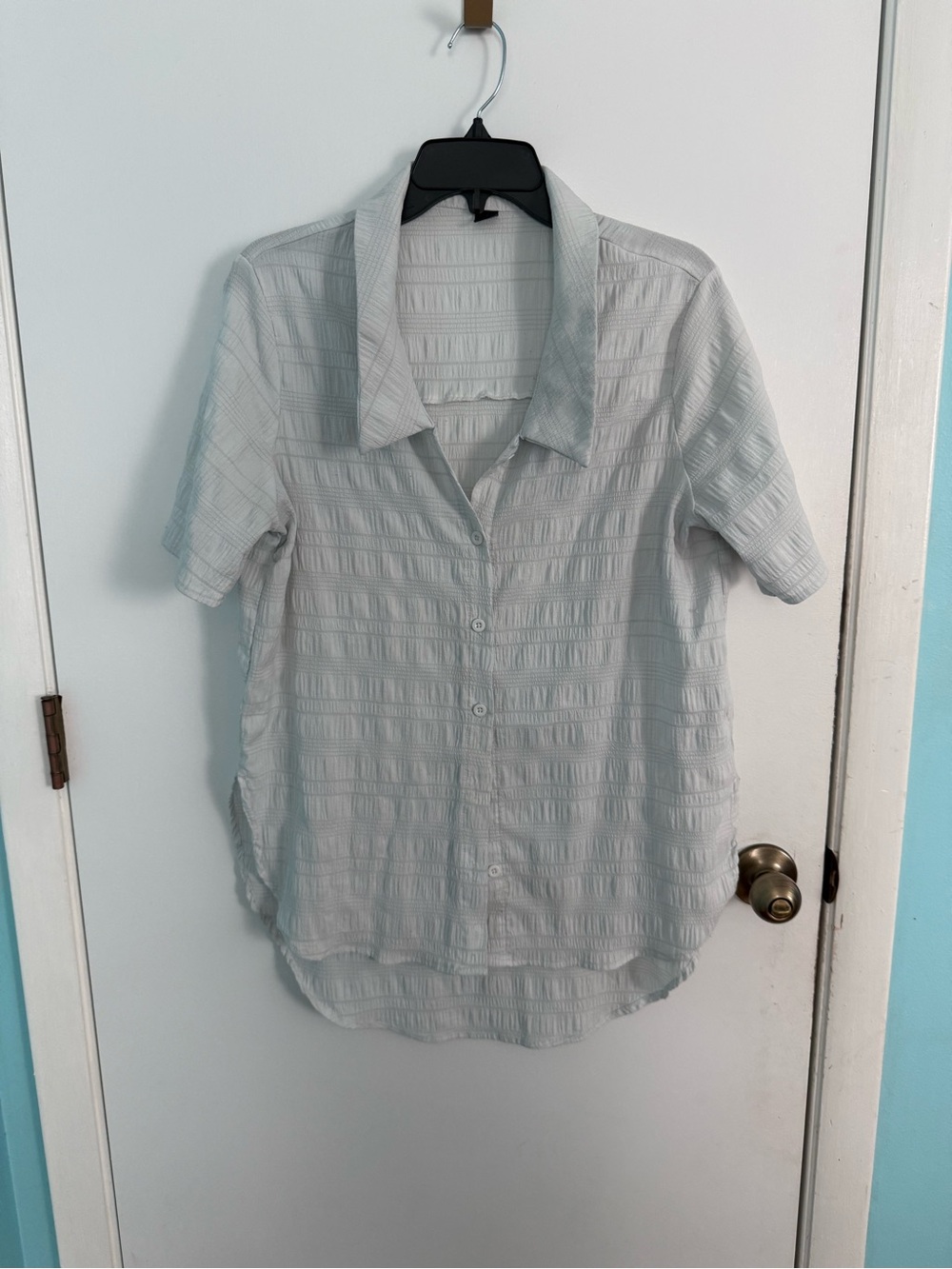 White Button-Up Top. Swim cover.
